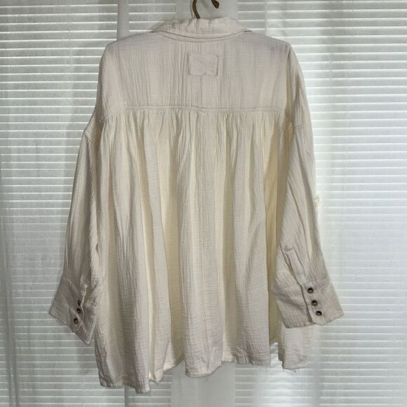 free people SML Cardiff Drop Sleeve Button Front Oversized High Low Shirt - Picture 6 of 11